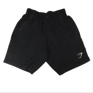 •GYMSHARK• Men’s Black Sweat Shorts Grey Logo Back Pocket